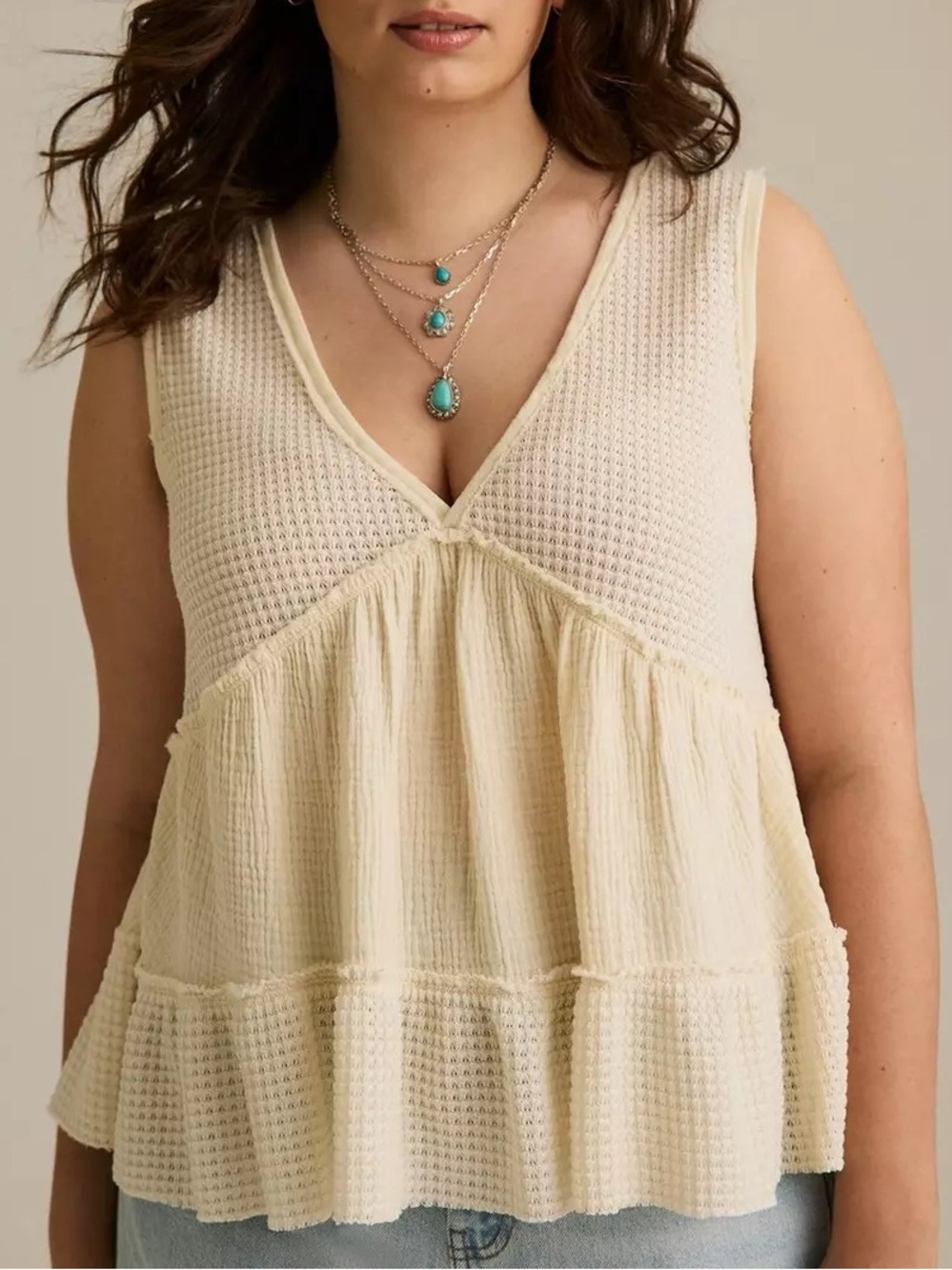 Torrid Festi White Cream Cotton Gauze Babydoll Sleeveless Top SZ 1X Boho Chic